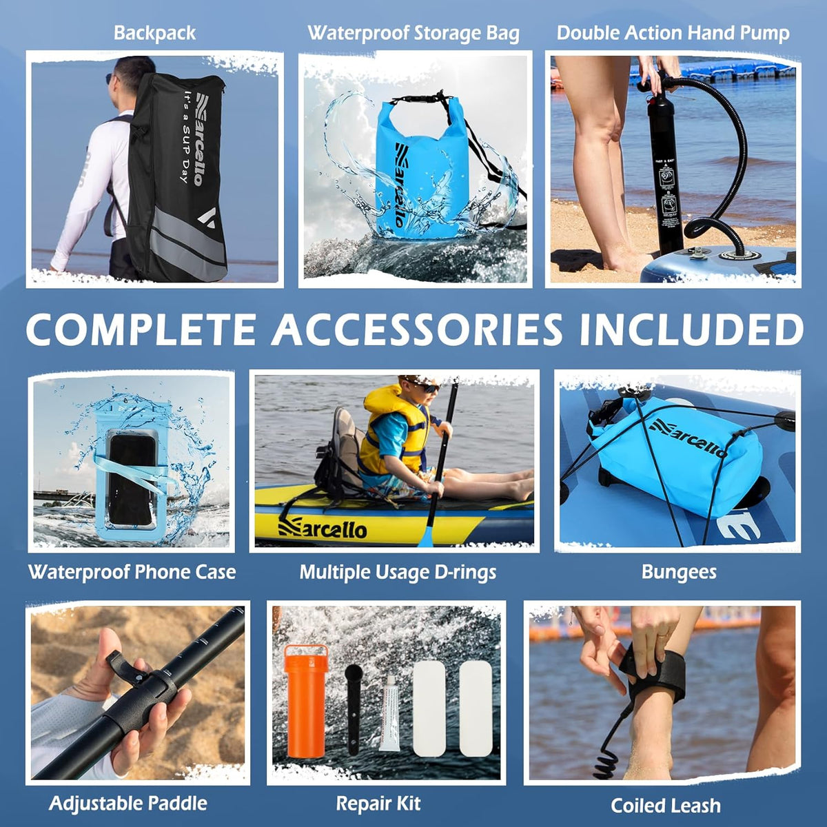 10.6'×33"×6" Inflatable Stand Up Paddle Board with Hand Pump, Leash, Repair Kit, Waterproof Phone Case, Waterproof Bag, Backpack U10656