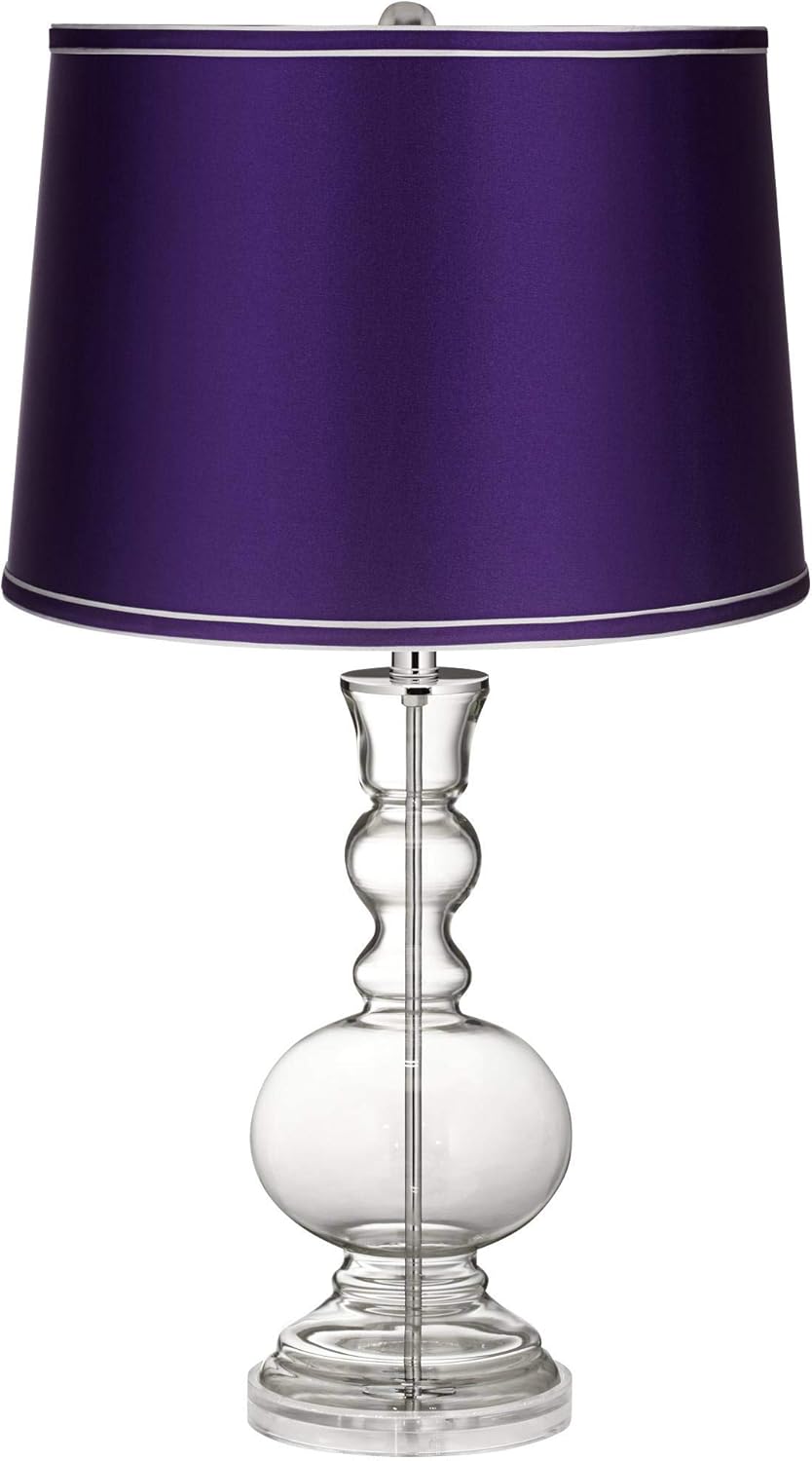 Clear Glass Table Lamp with Blue Satin Drum Shade V88931