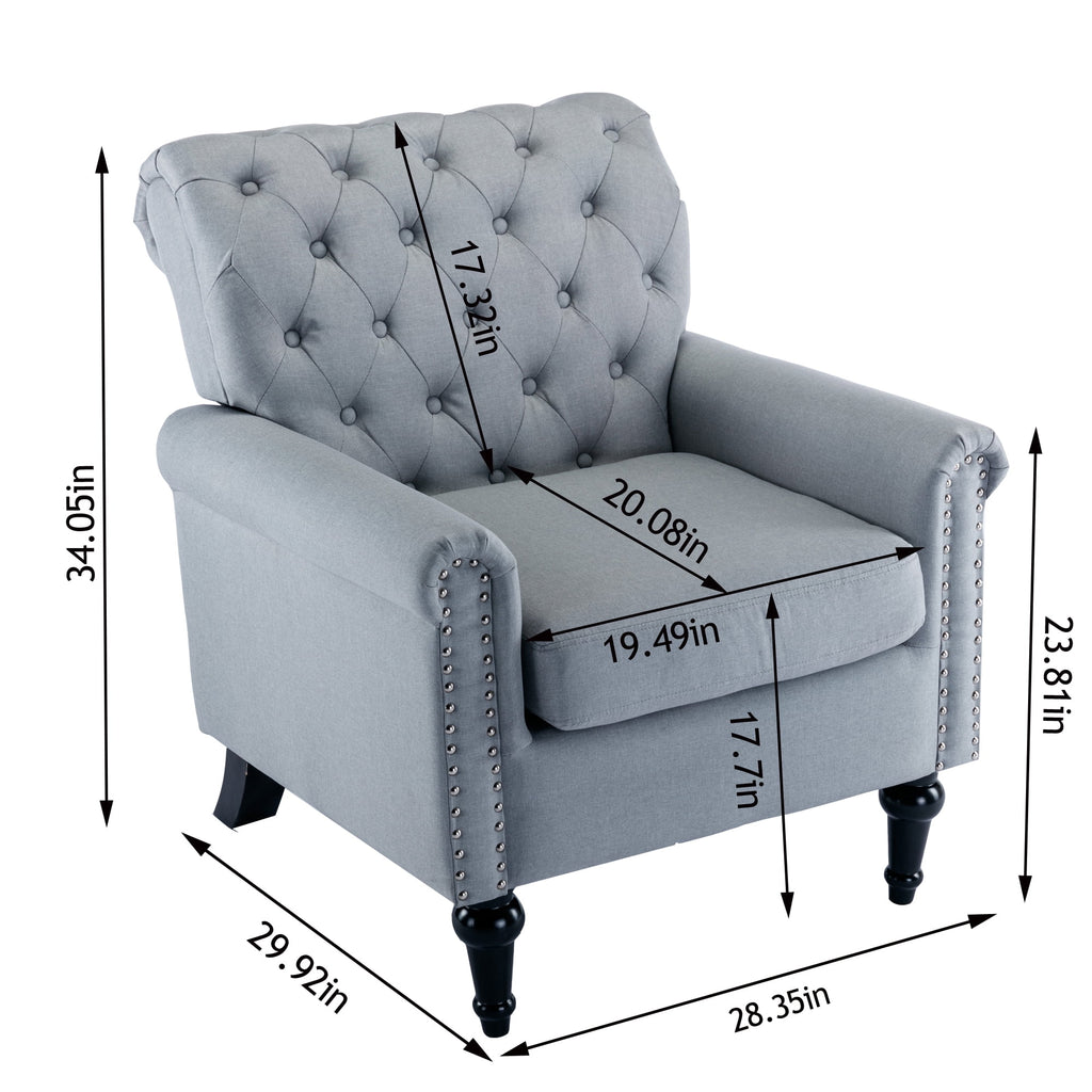 Light Gray Upholstered Tufted Accent Chair with Wood Legs L108338