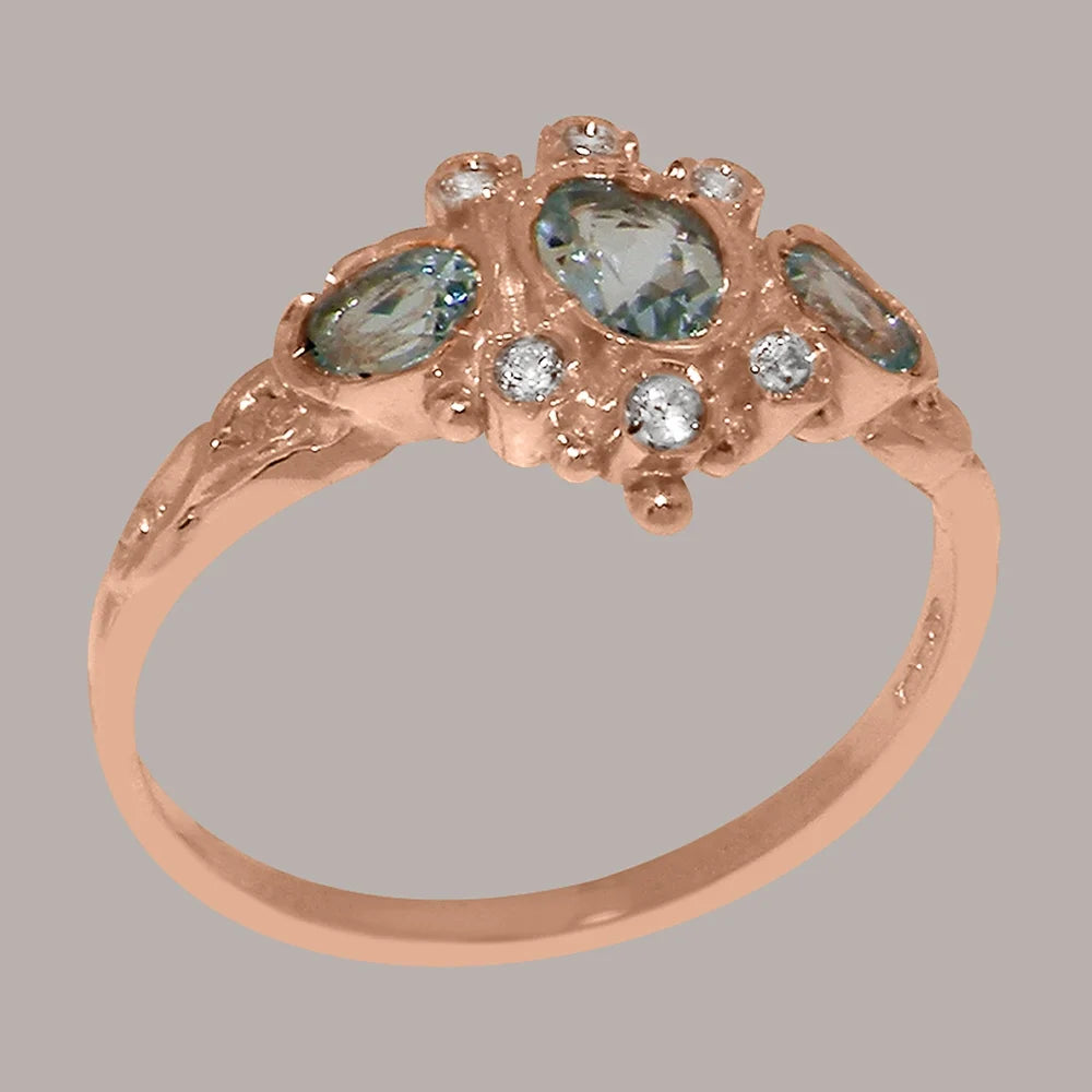 14k Rose Gold Aquamarine & Diamond Womens Promise Ring S5705