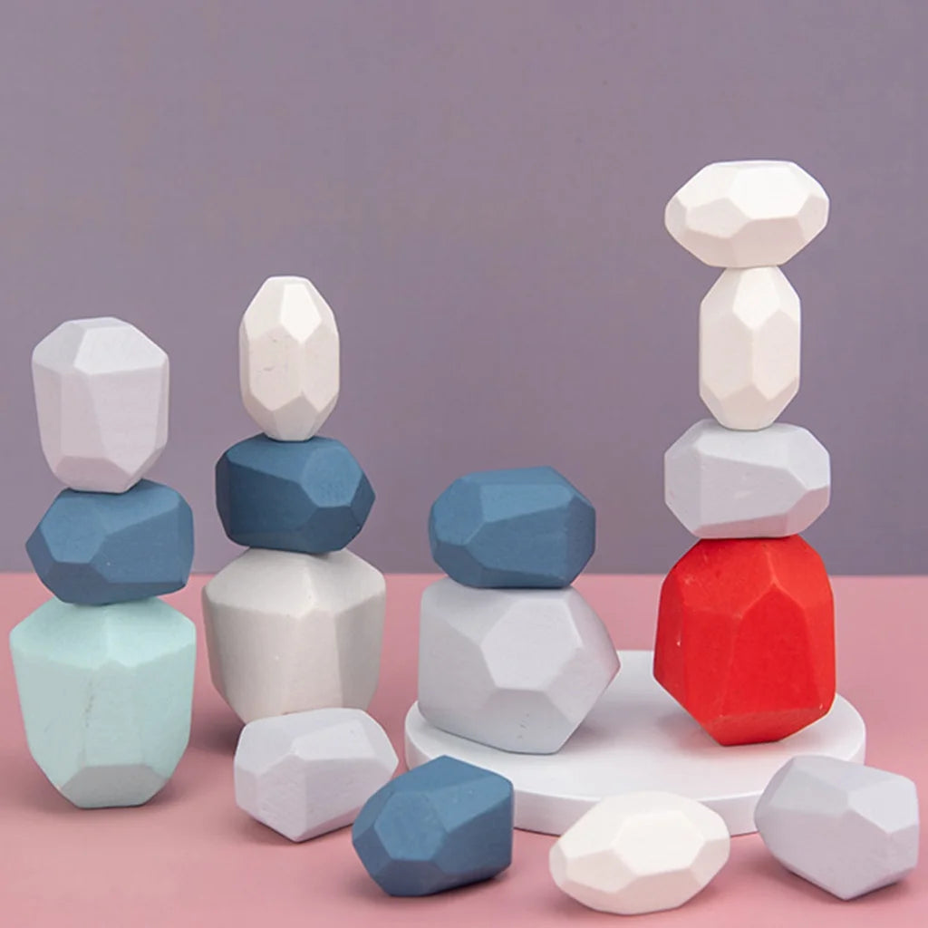 36 Pcs Wooden Colored Stone Stacking Game Building Block T886