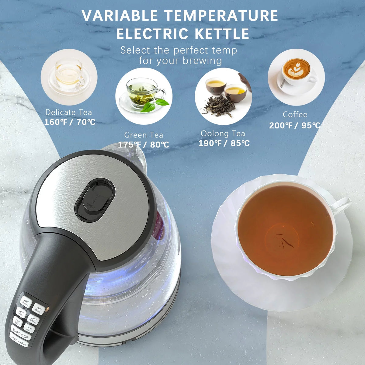 1200W 2.0L Glass Electric Kettle F974
