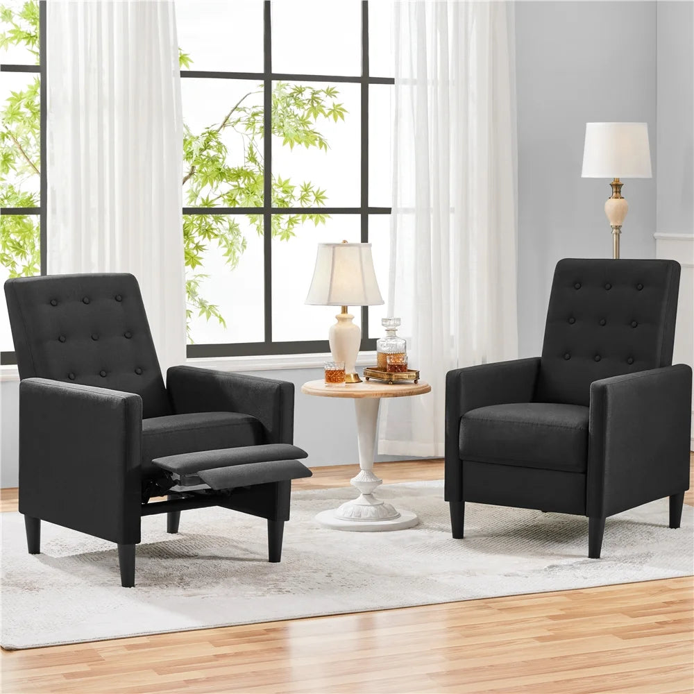 Black Fabric Tufted Recliner Chair with Adjustable Back & Footrest A546