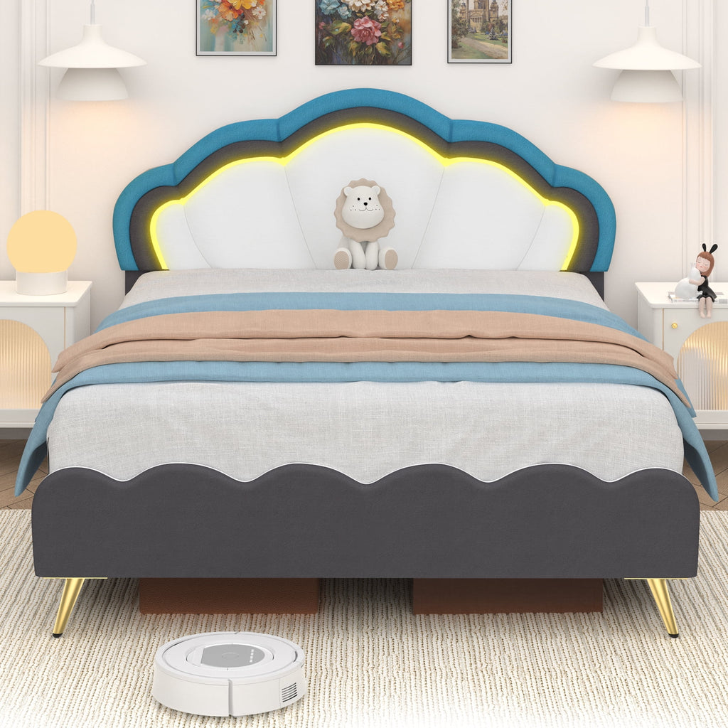 Twin Size White Velvet Upholstered Platform Bed with Adjustable Headboard L497