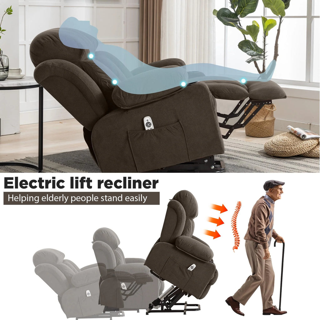 Brown PU Leather Power Lift Recliner Chair with Massage and Heating K36722