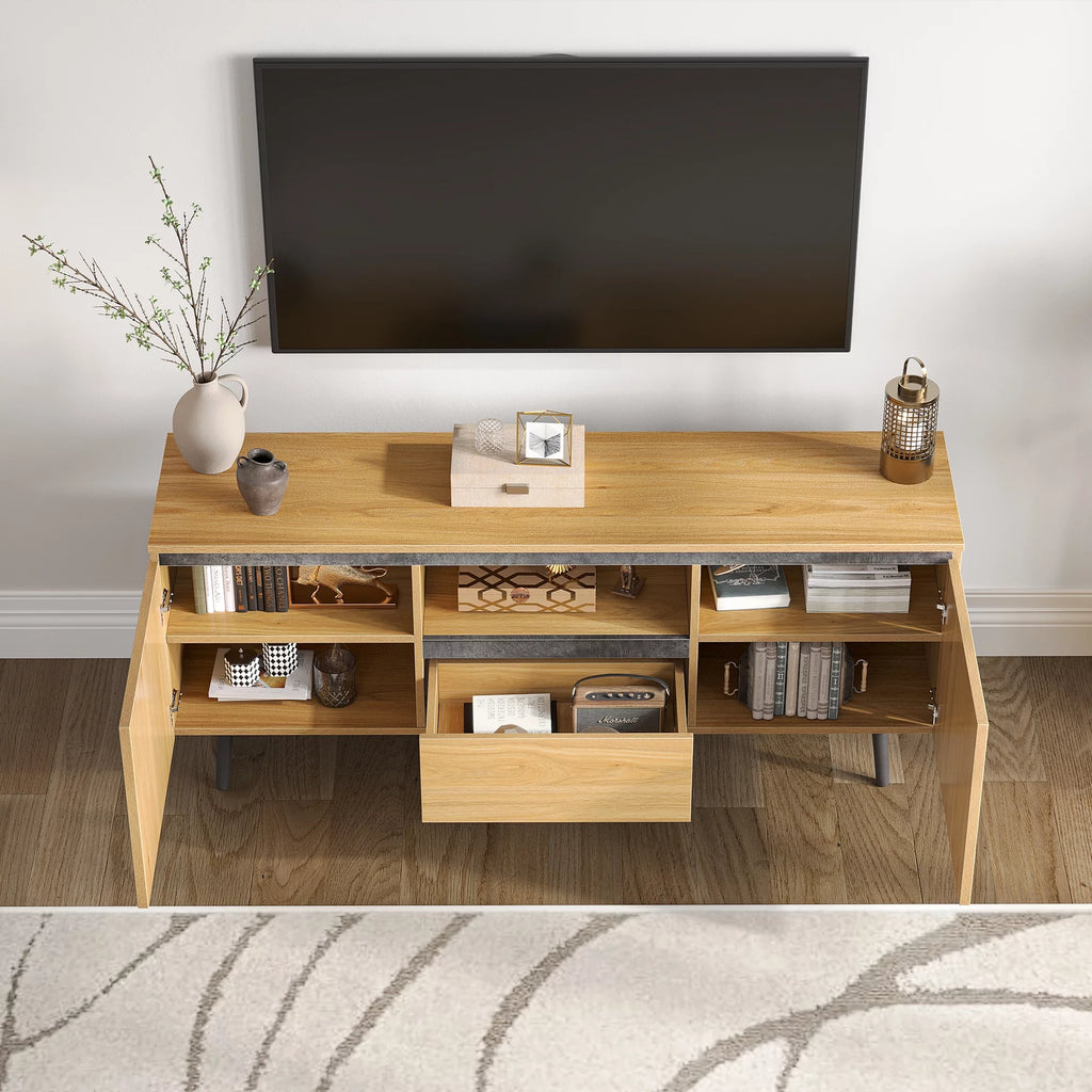 Farmhouse Wood TV Stand with LED Lights I725