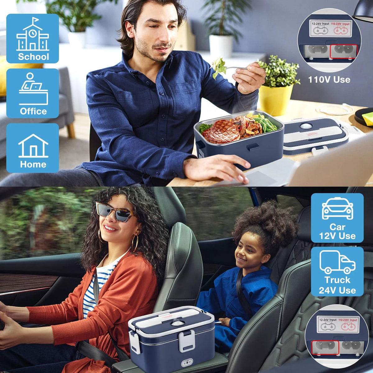 Electric Lunch Box Food Heater 60W 1.8L Stainless Steel Container P913889