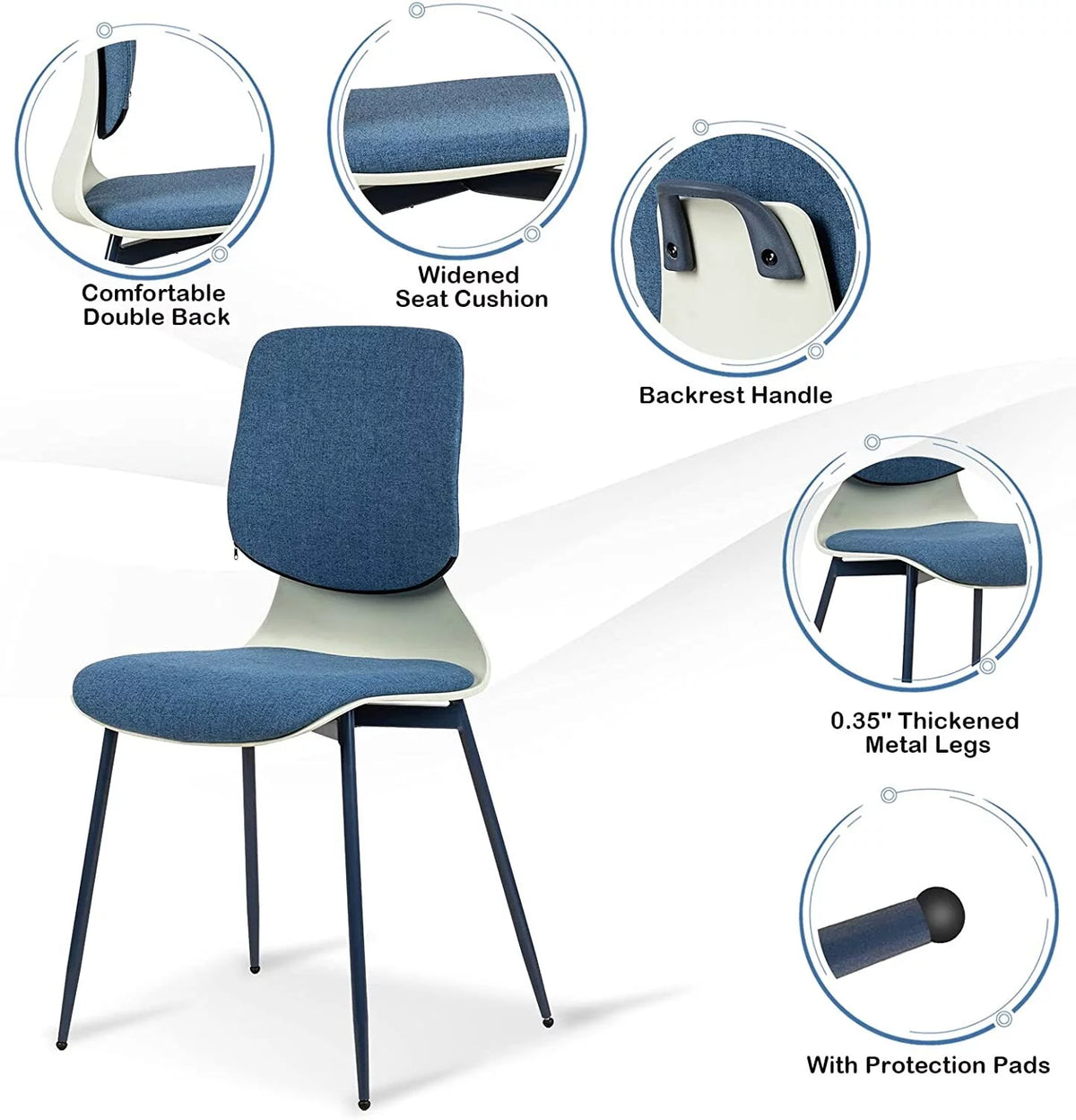 Blue Upholstered Dining Chair with Iron Legs Set of 2 B3695