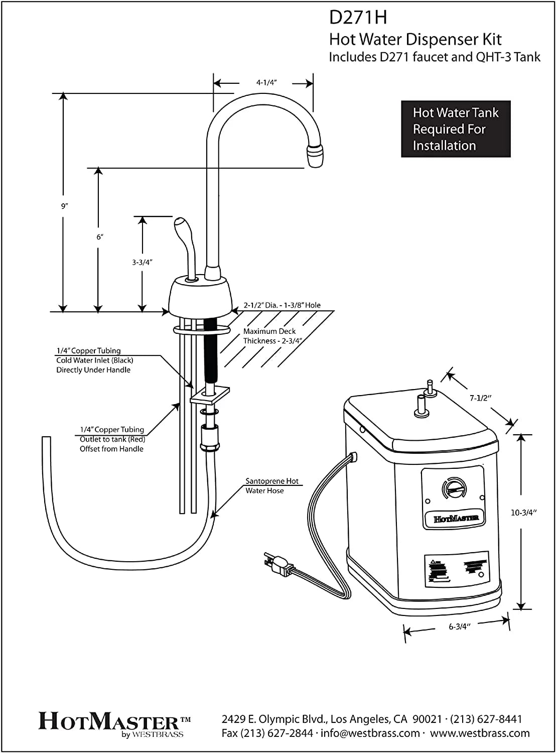 9" 1-Handle Hot Water Dispenser Faucet with Thermostatic Tank, Oil Rubbed Bronze L586770