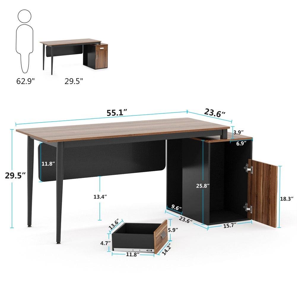 55 inch Computer Desk with Drawers and Storage Cabinet M6220