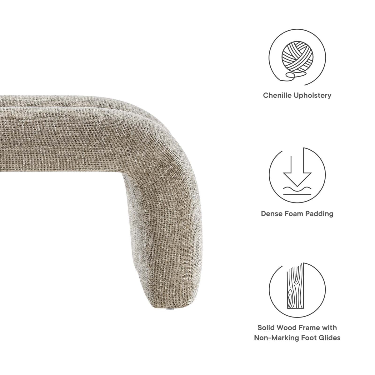 Khaki Chenille Upholstered Accent Bench O20616