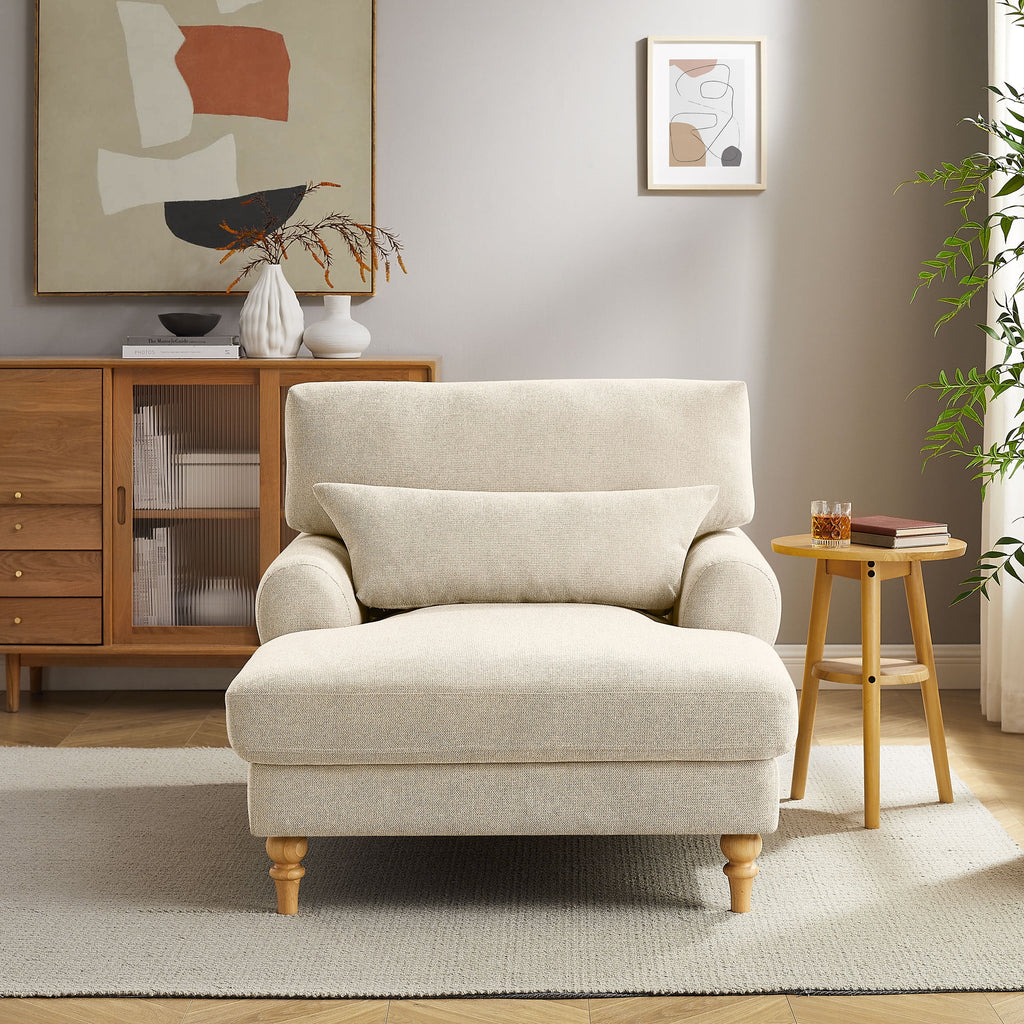 Beige White Linen Fabric Indoor Chaise Lounge Chair R793