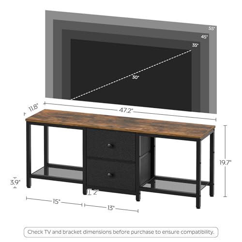 Rustic Brown and Black TV Stand with 2 Fabric Drawer J9543