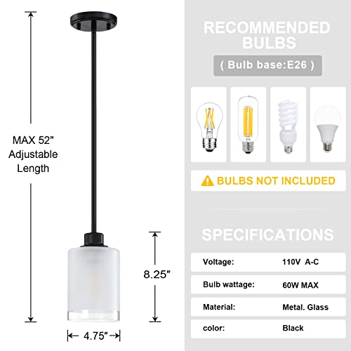 3 Pack 1-Light Industrial Farmhouse Pendant Ceiling Light Frosted Glass Black Finish S5000