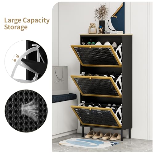 Natural Rattan Shoe Cabinet with 3 Flip Drawers P461