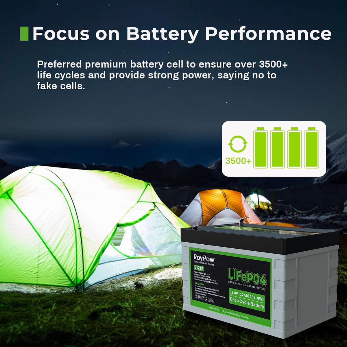 12V 12Ah Deep Cycle LiFePO4 Battery, Pack of 2 V692585