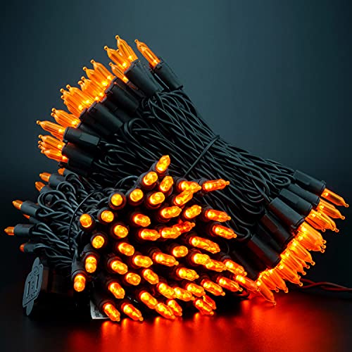 200 Orange LED Christmas Lights Black Wire 2 Strands 33 Feet Y28135