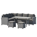 Cushioned Rattan Wicker 5-piece Patio Dining Sofa Set Dark Grey U139
