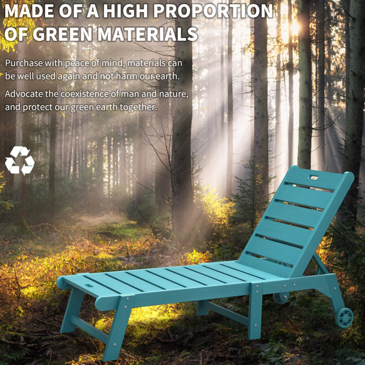 Blue 2 Pieces Patio Chaise Lounge Chairs with Wheels K52306