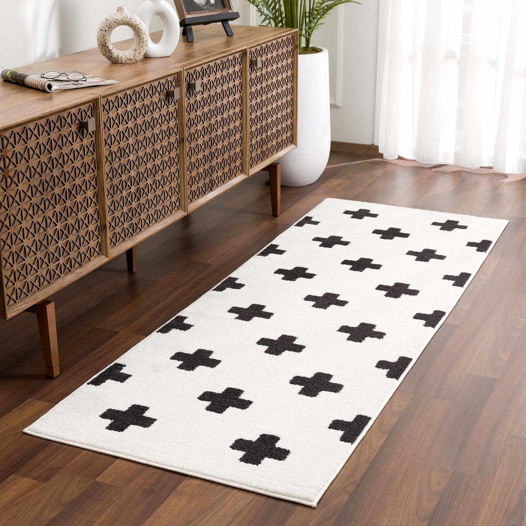 Black White 7'10" x 10'3" High Pile Area Rug J38144