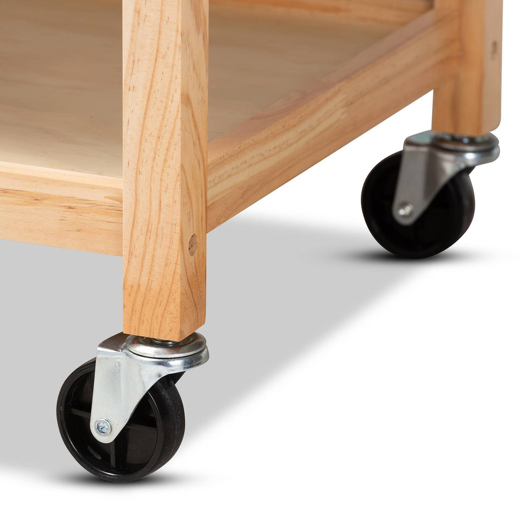 Pine Wood and Stainless Steel 2-Drawer Kitchen Island Utility Storage Cart L295