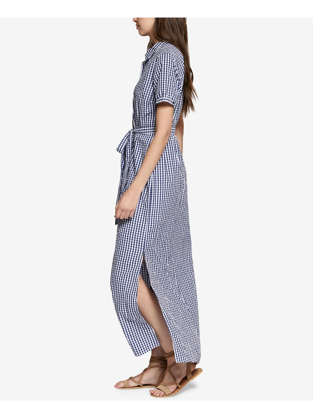 Blue Gingham Shirt Dress A8191