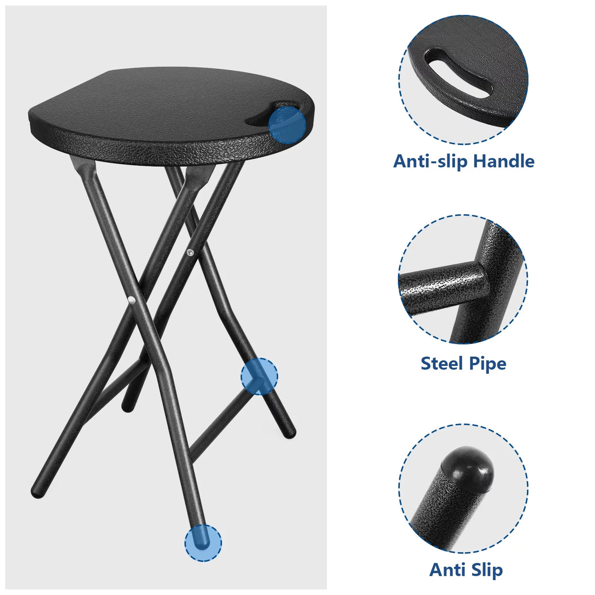 18-Inch Round Collapsible Folding Stool Set of 2, Black Z9664