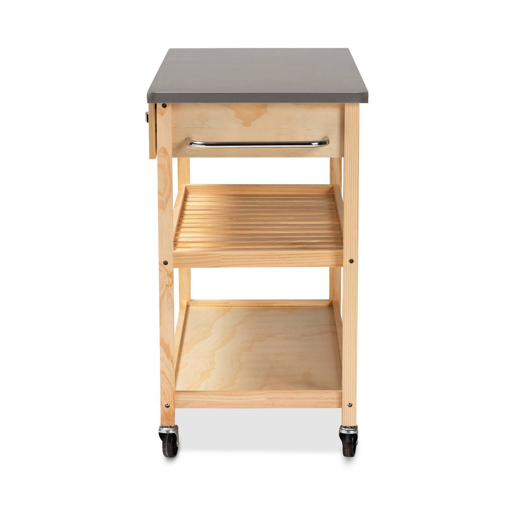 Pine Wood and Stainless Steel 2-Drawer Kitchen Island Utility Storage Cart L295