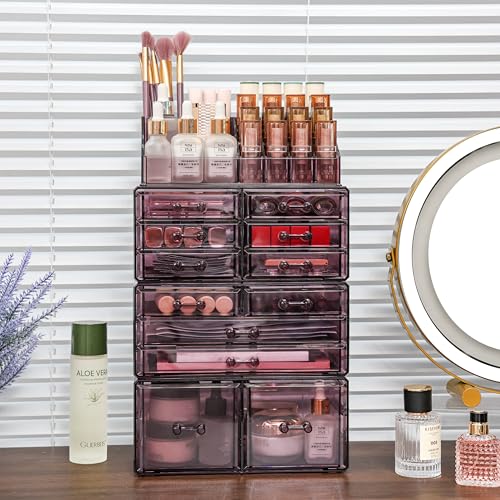 Clear Acrylic Makeup Organizer with 11 Drawers, Set of 4 C403