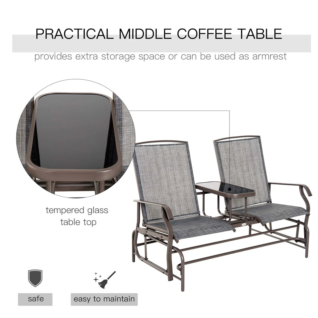 Gray Metal Frame Outdoor Glider Bench with Center Table Q66712