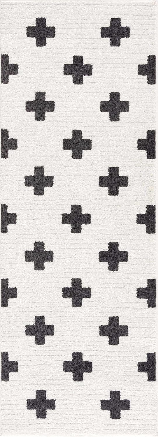 Black White 7'10" x 10'3" High Pile Area Rug J38144