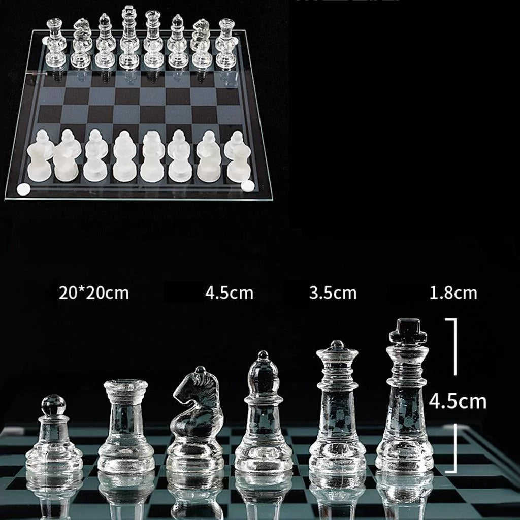 Solid Glass Chess Pieces with Padded Bottom Crystal Chess Board Play Set - 20x20cm M919361