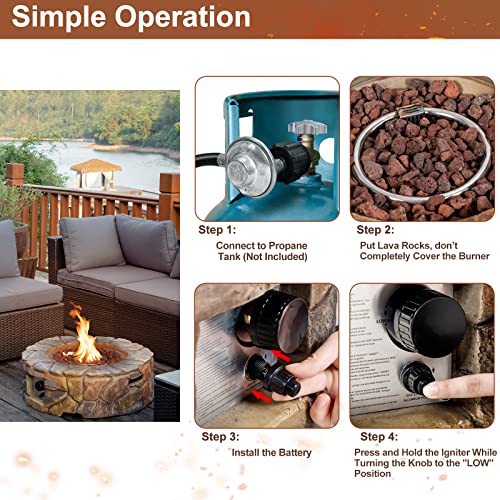 28 Inch Round Propane Gas Fire Pit with Lava Rocks & PVC Cover G703