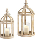 Decorative Wooden Lantern Candle Holders Set of 2 T786