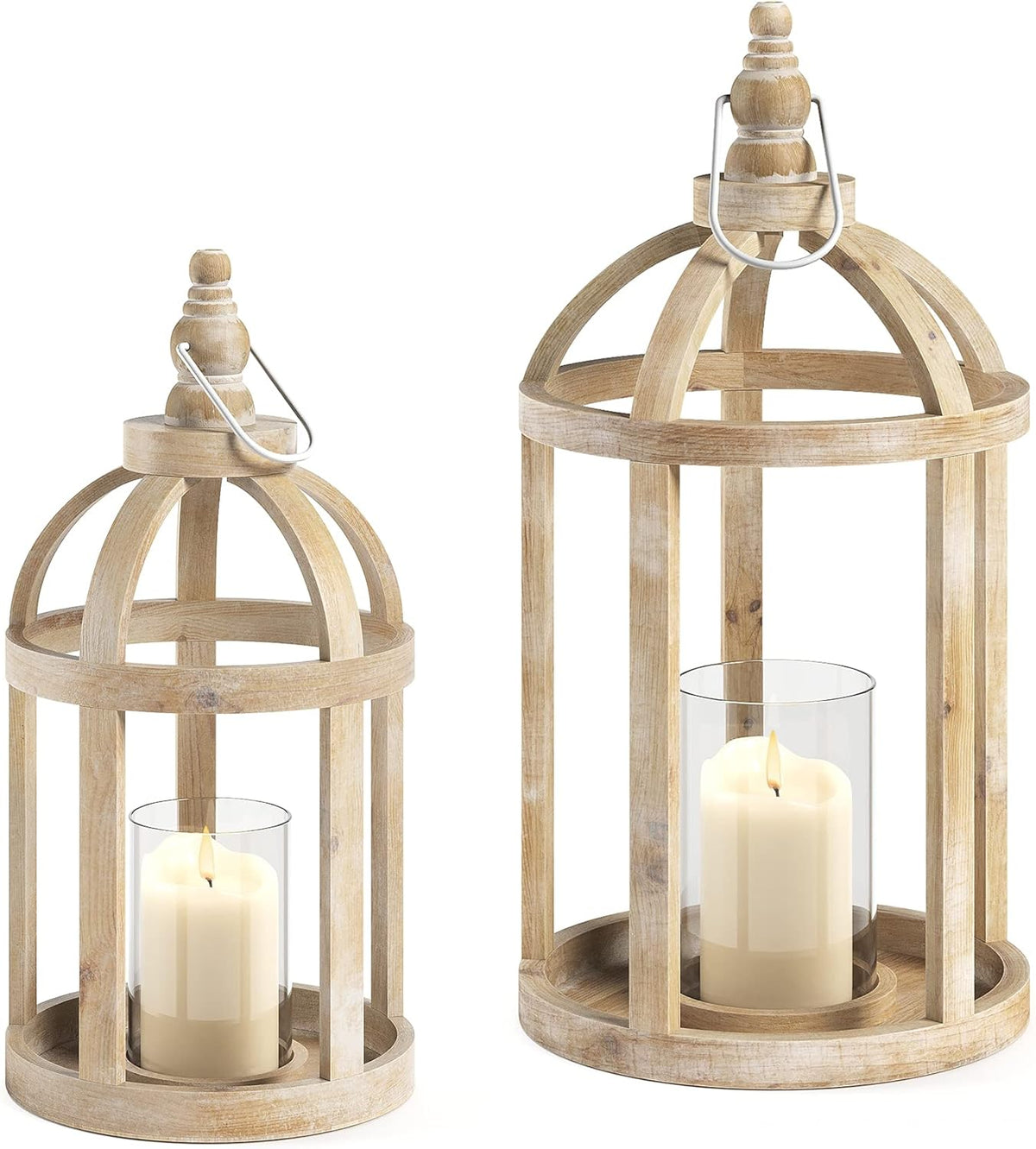 Decorative Wooden Lantern Candle Holders Set of 2 T786