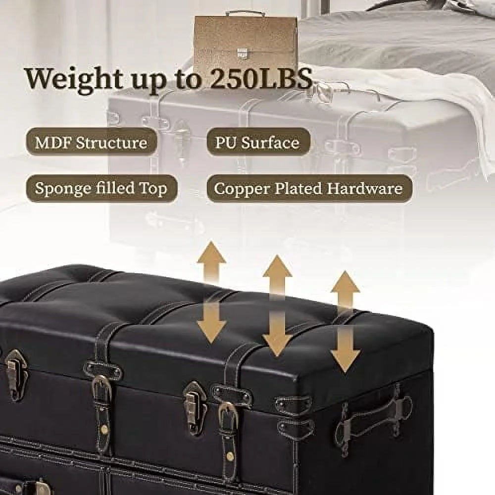 Vintage Upholstered Faux Leather Ottoman Bench G94518