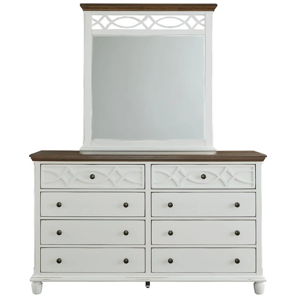 Oak Brown Vanilla White Wood Dresser and Mirror Z326385