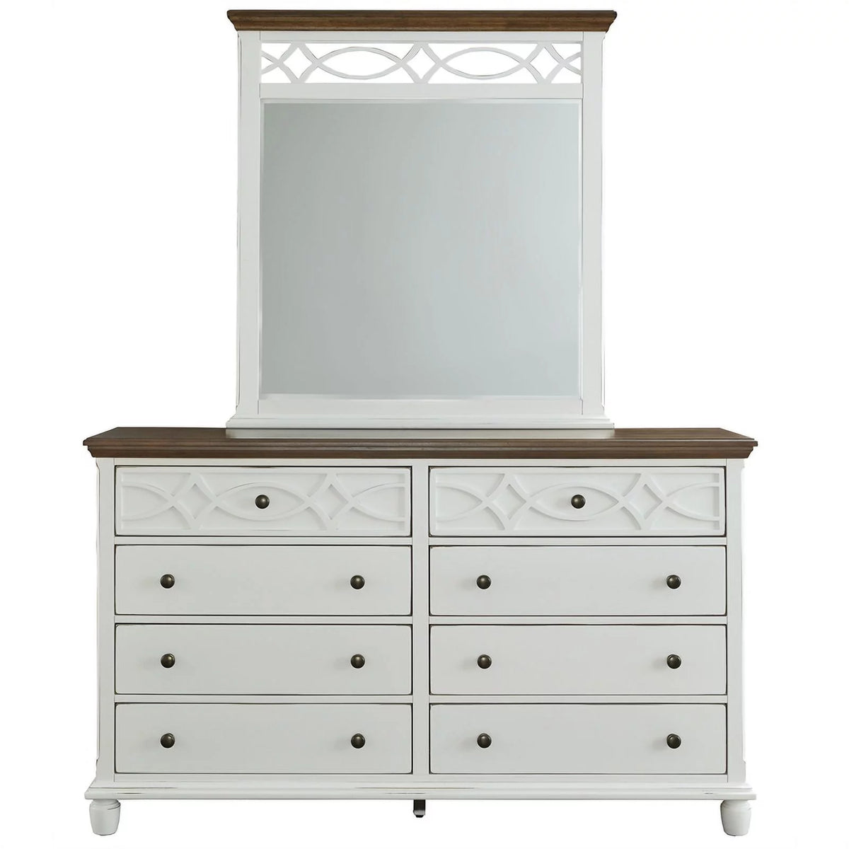 Oak Brown Vanilla White Wood Dresser and Mirror Z326385