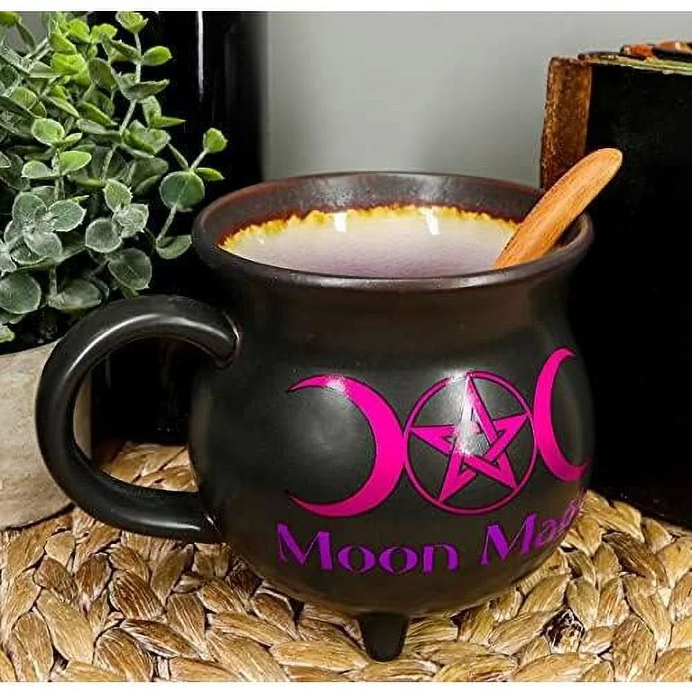 Porcelain Cauldron Shaped Bowl or Mug 32Oz with Wooden Spoon T708306