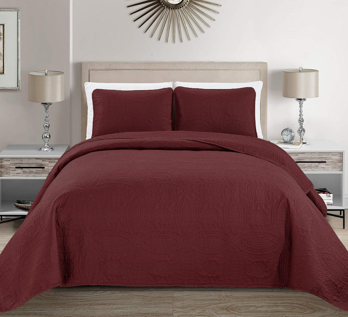 3pc King/California King Embossed Oversized Coverlet Bedspread Set Solid White I424