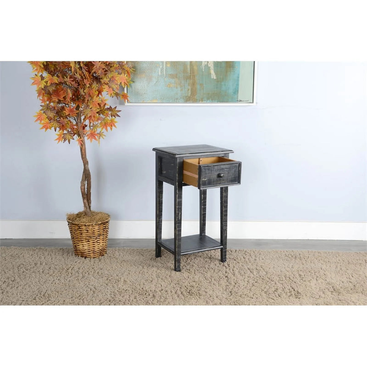 Black Wood Side Table with Drawer D4419