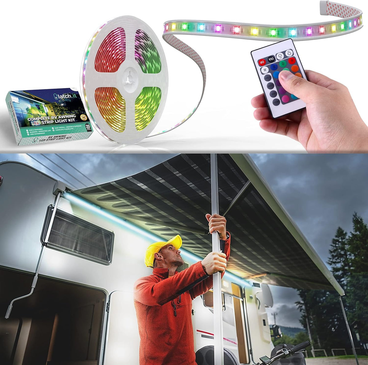30’ IP68 Waterproof LED Awning Light Kit, Pack of 2 B687814