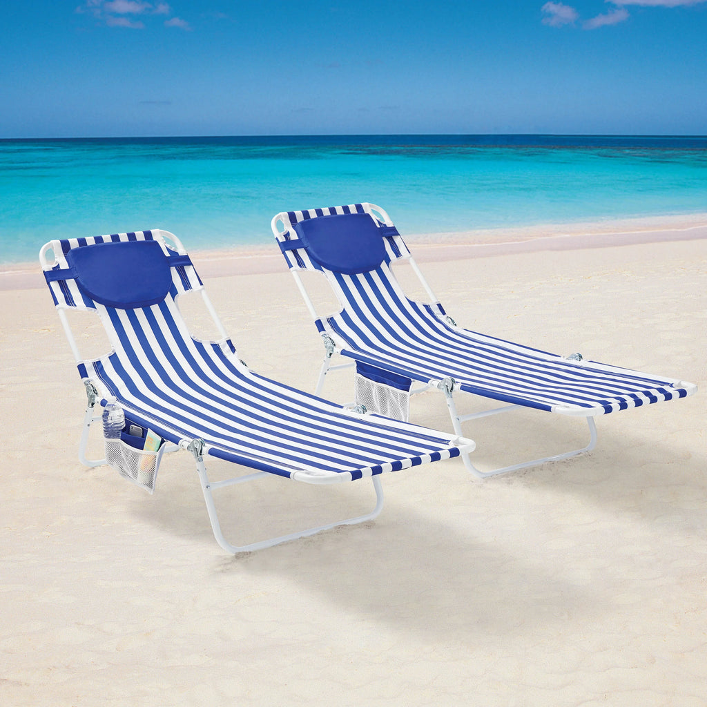 Blue & White Stripe Folding Beach Lounger 2-Pack X362127