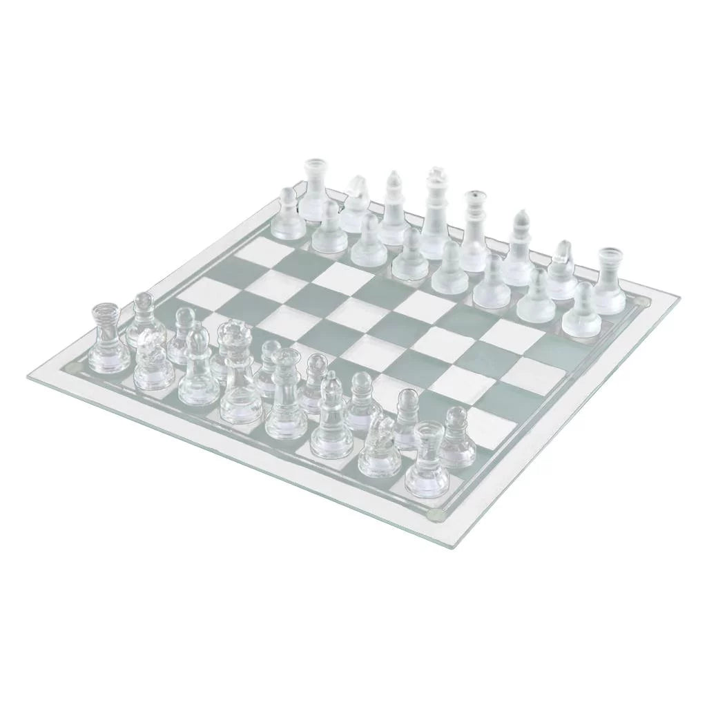 Solid Glass Chess Pieces with Padded Bottom Crystal Chess Board Play Set - 20x20cm M919361
