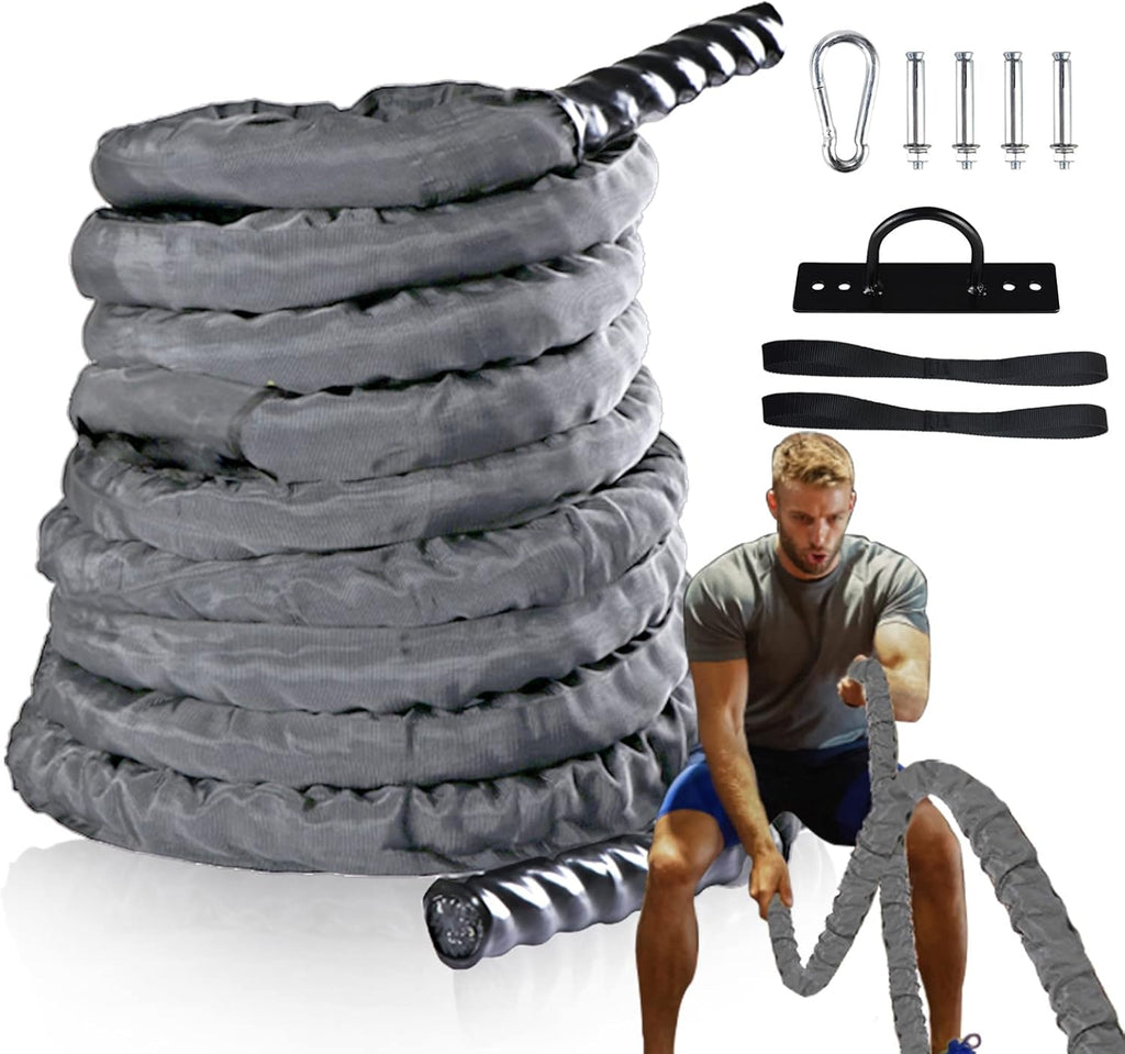Heavy Battle Rope with Anchor Strap and Wall Mount Bracket Kit T980807
