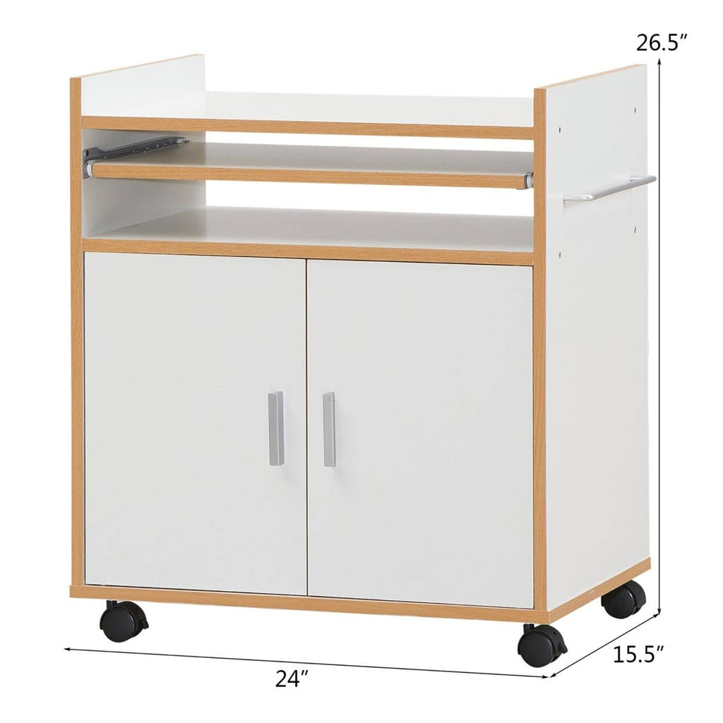White Rolling Kitchen Trolley Microwave Cart Storage Cabinet with Removable Shelf G865