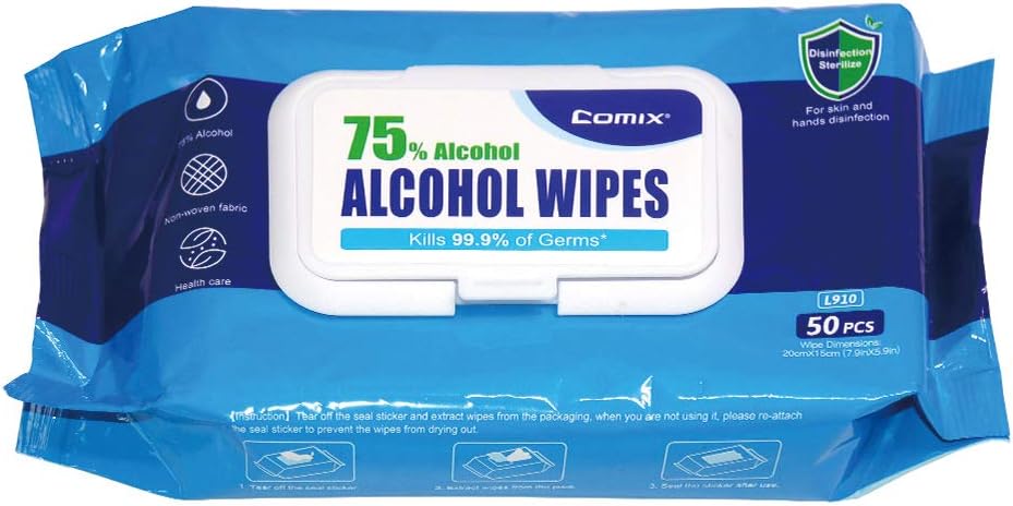 Disposable Hand Sanitizer Wipes, 75% Alcohol Wipes, Case: 20 Pouches of 50 Wipes, Pack of 2 D747152