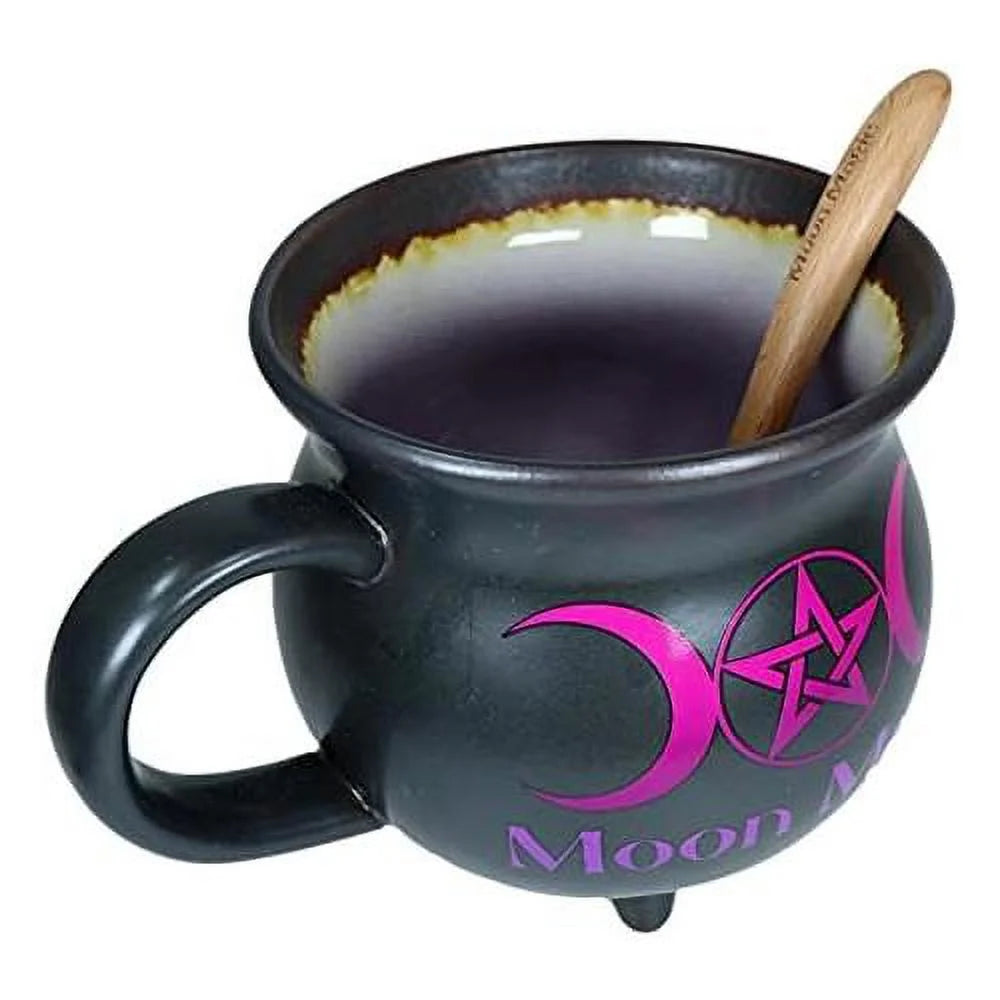 Porcelain Cauldron Shaped Bowl or Mug 32Oz with Wooden Spoon T708306