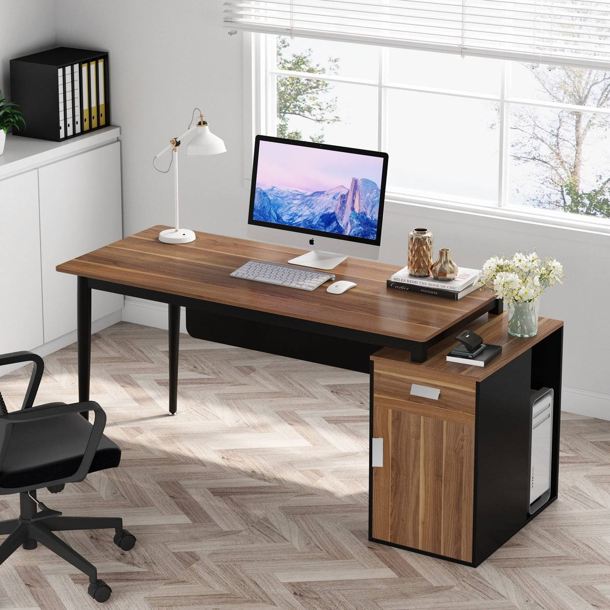 55 inch Computer Desk with Drawers and Storage Cabinet M6220