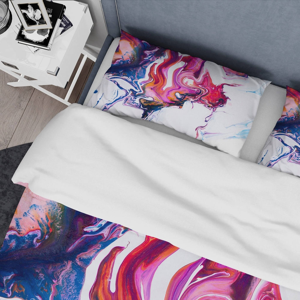 King Purple Pink Blue Marble Bedding Set Duvet Cover with 2 Shams W212